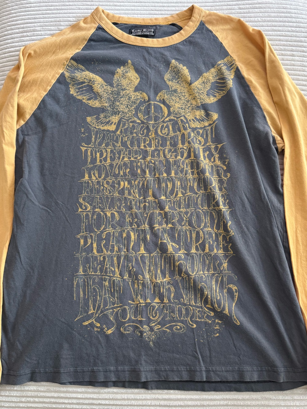 Lucky Brand Black and Mustard Raglan Long Sleeve Tee